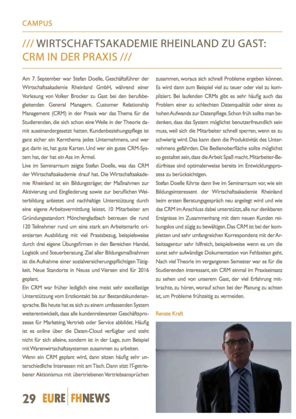 CRM in der Praxis - Gastvorträge der Wirtschaftsakademie bei der EUFH